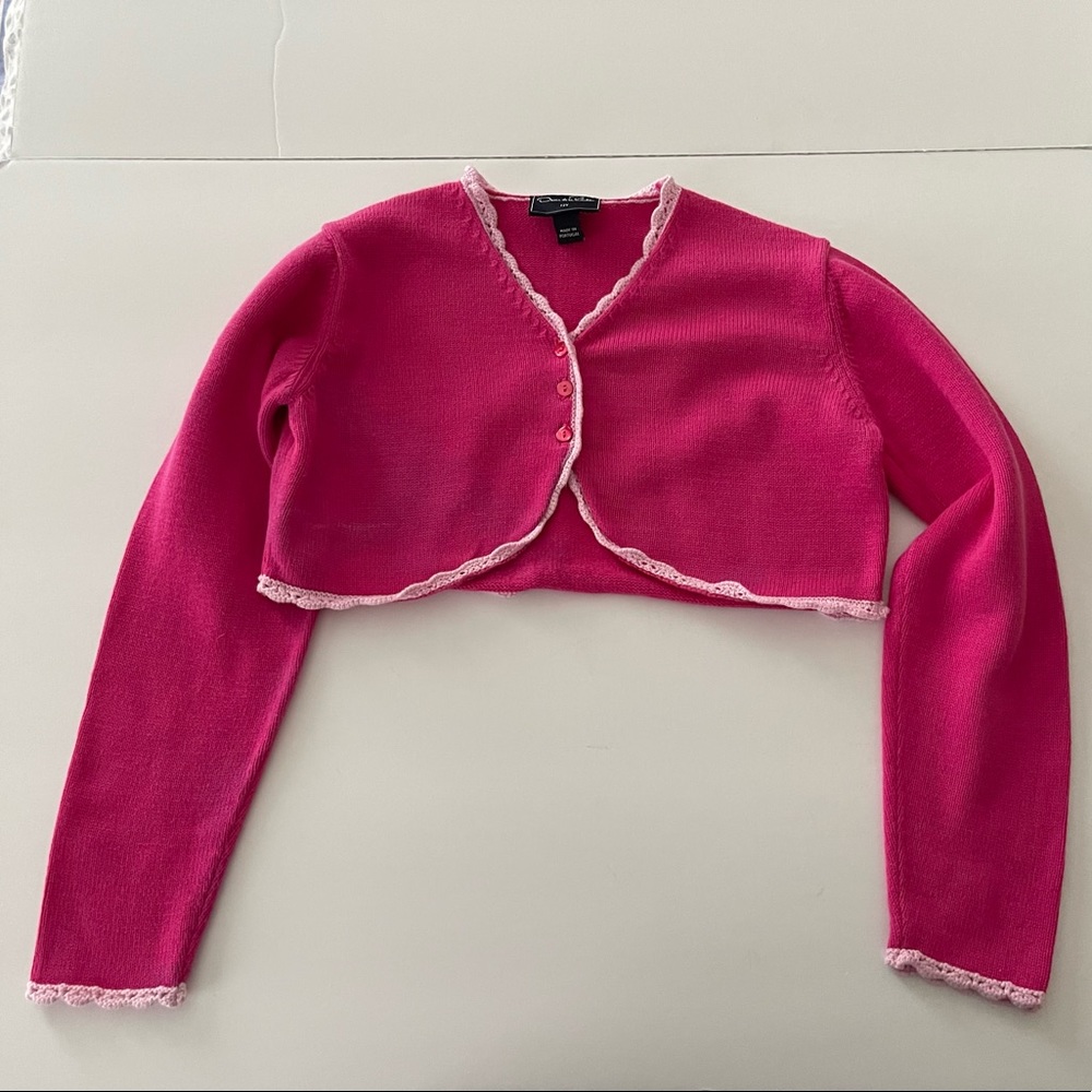 Oscar de la Renta Girls Cotton Pink Cropped Sweater Sz 12